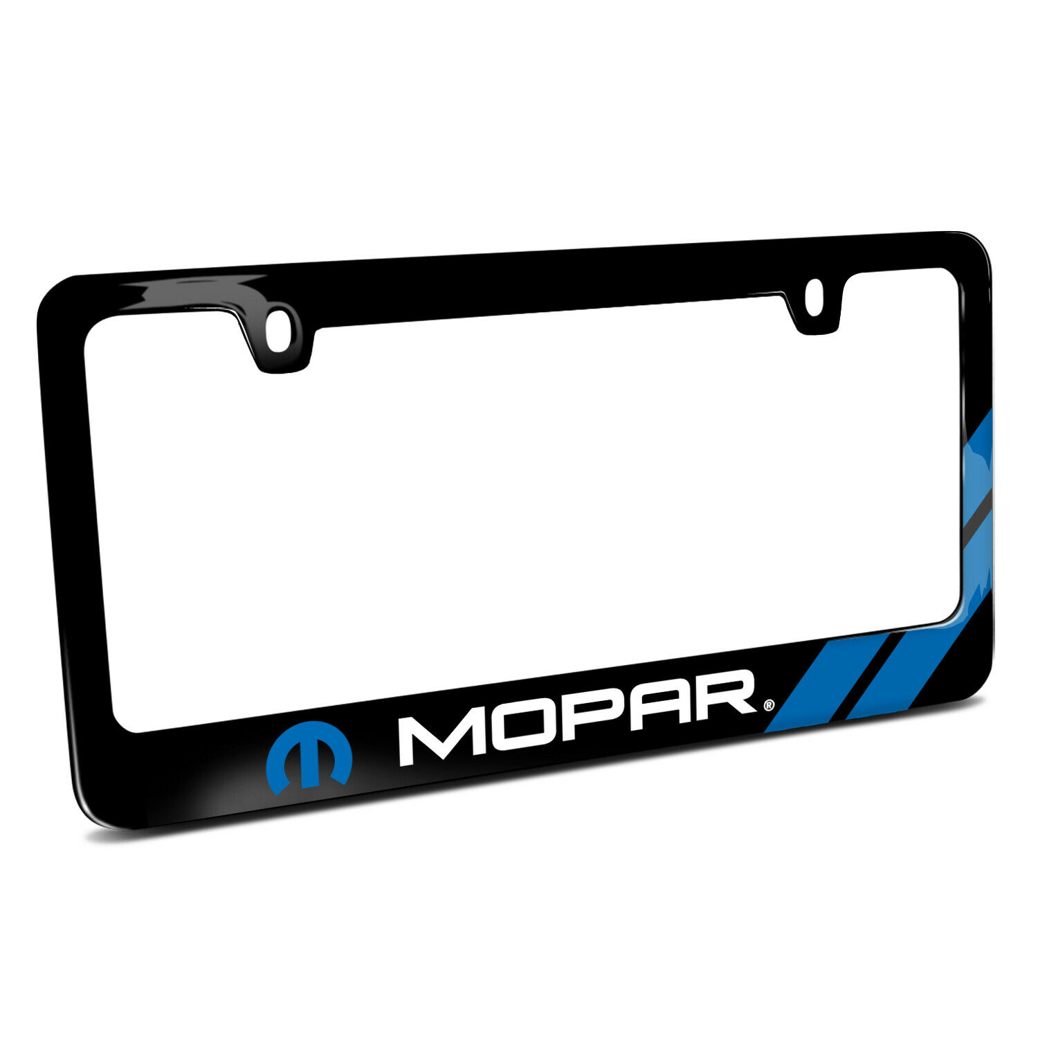Moper Blue Carbon Fiber Texture Racing Stripe Black Metal License Plate Frame