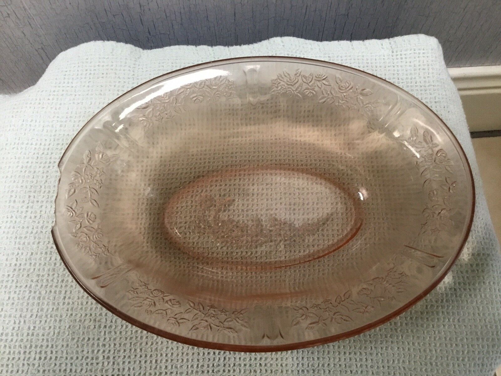 Vintage Sharon/cabbage Rose Pink Depression Glass Serving Bowl, Federal