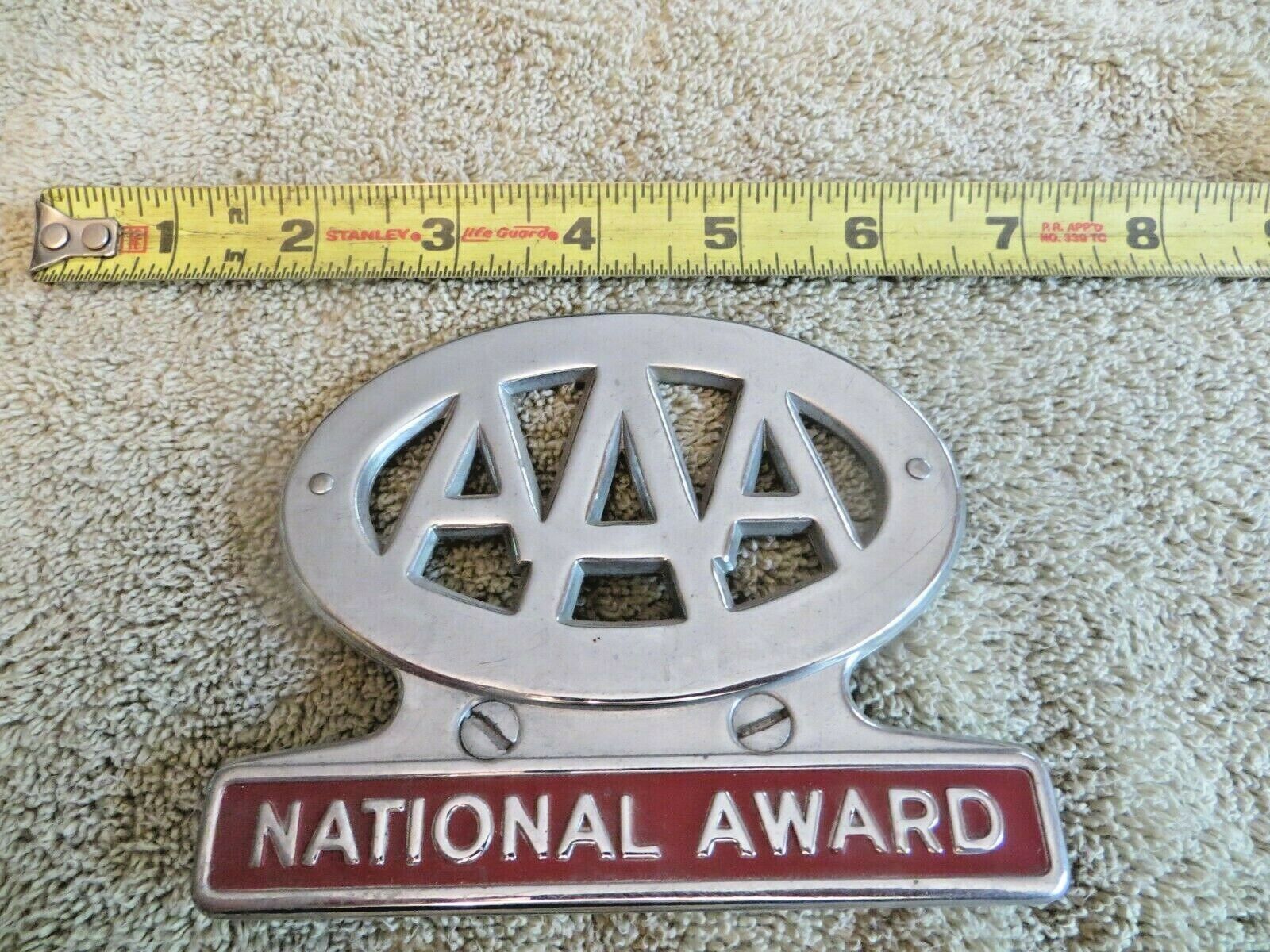Vintage Nos 1950s Aaa National Award Trunk Lid Emblem License Plate Topper