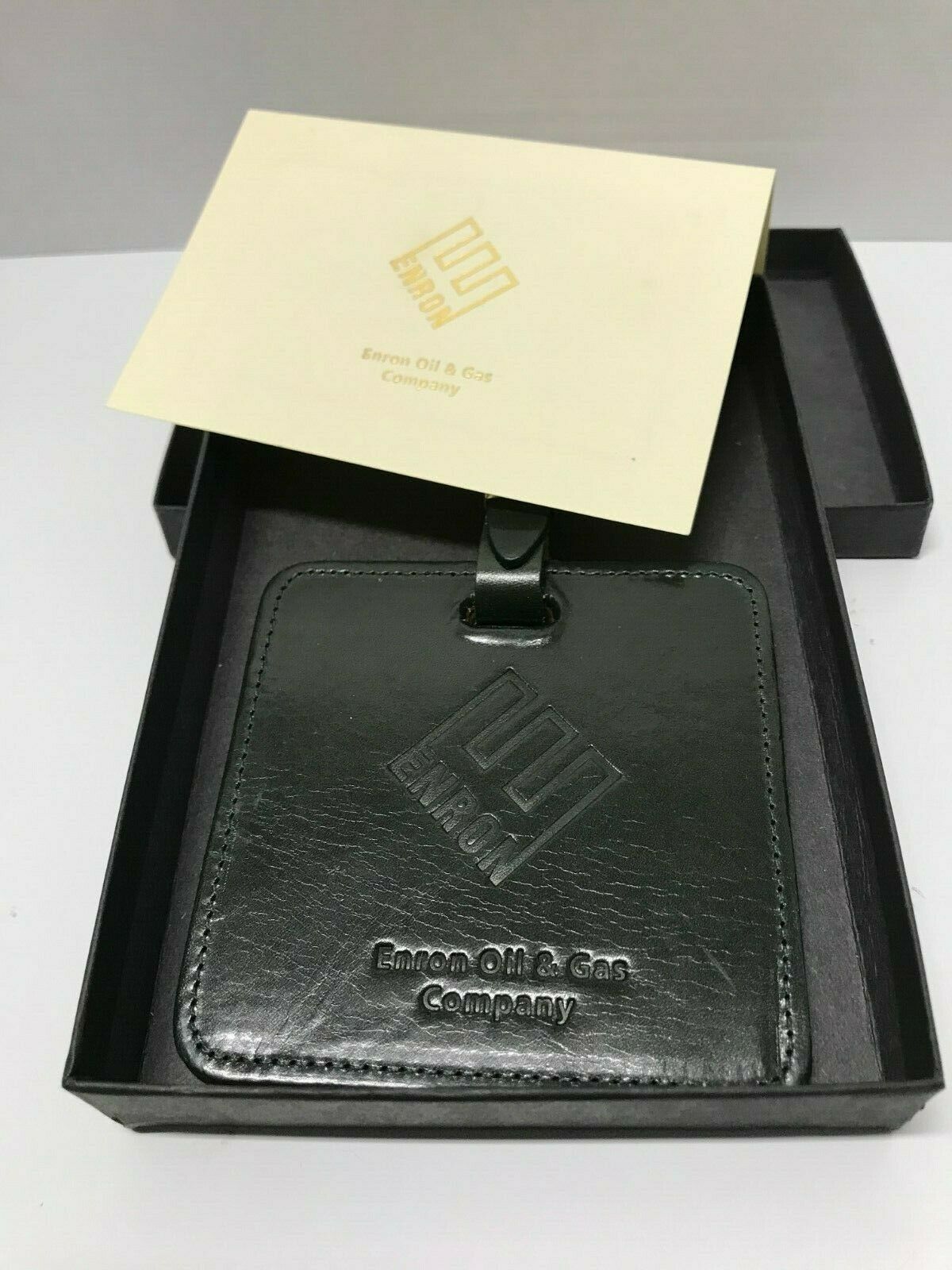 Enron Gas Vintage Leather Luggage Brief Case Tag Desk Spin A Klip Holder New