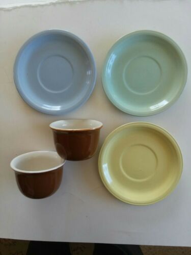 Coors Pottery Mello Cup Plates, 3 Pcs & 2 Thermo Custard Cups # 324