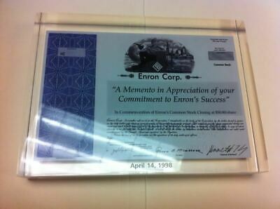 Enron Corporation Memento Share Lucite Dated April 14 1998 Signature Ken Lay