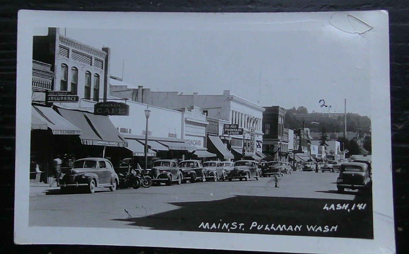 Antique Rppc Main Street Pullman Washington Wa  North Side 30s Cars Old History