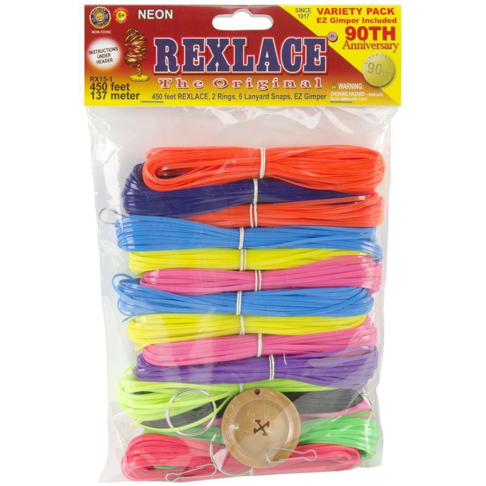Rexlace Plastic Craft Lace Lanyard Cord Neon Colors Kit 450 Feet