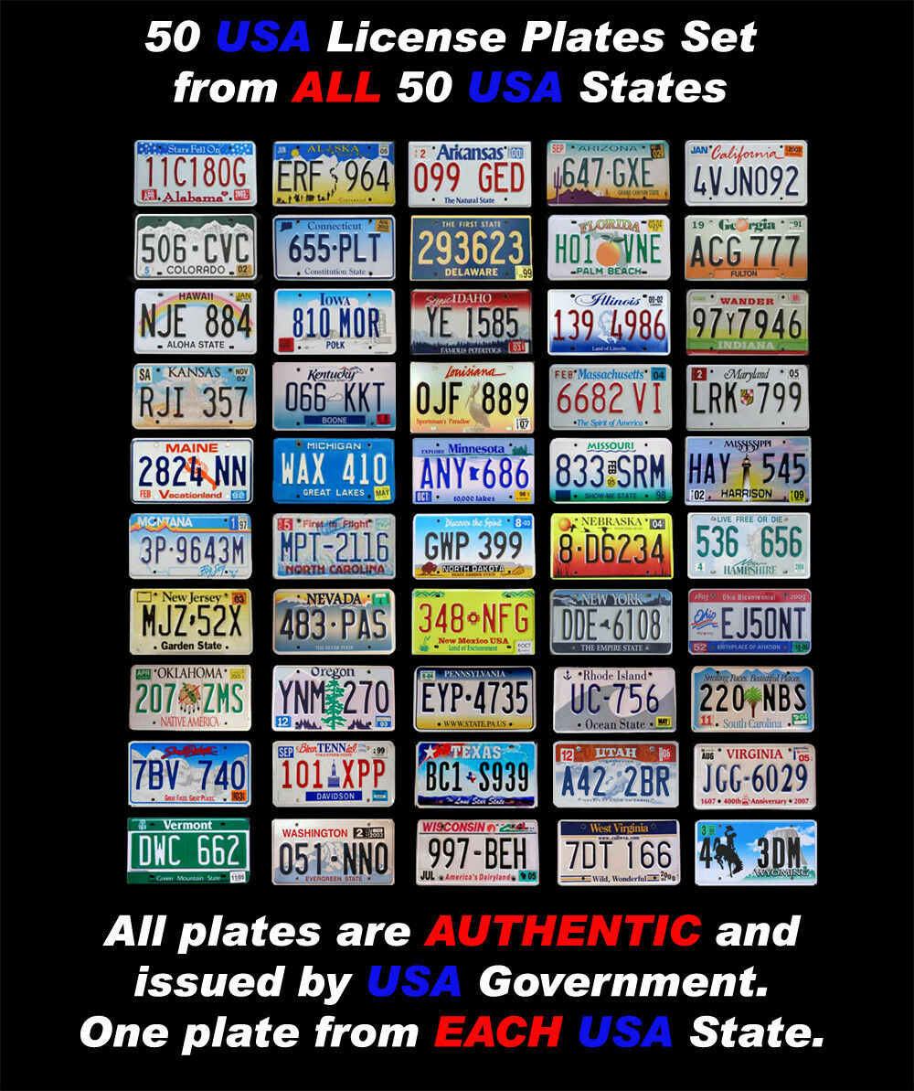50 United States License Plates Set Number Tag Usa Lot Decoration + Bonus Plate!