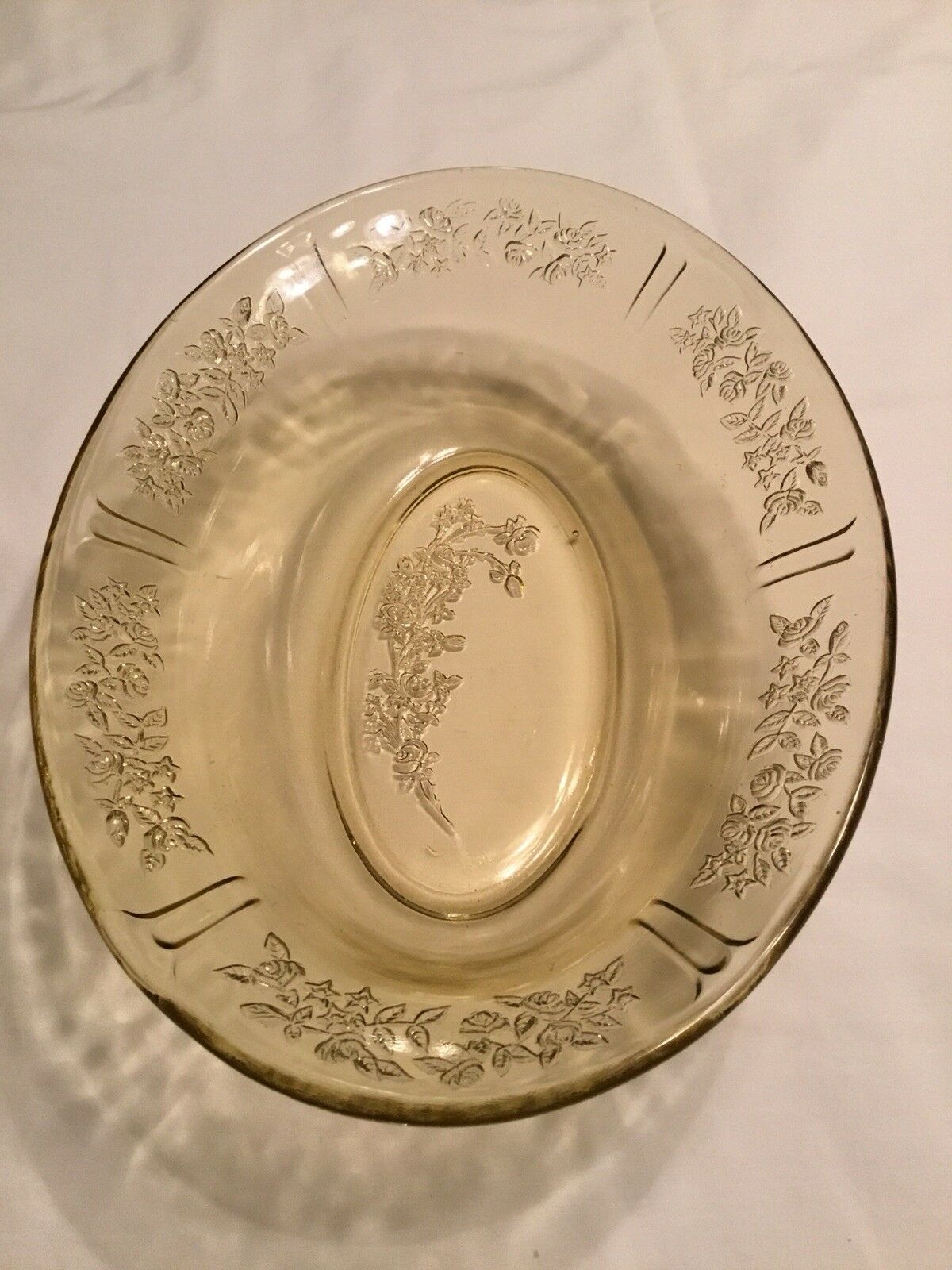 Vintage Depression Cabbage Rose Glass Oval Serving Bowl