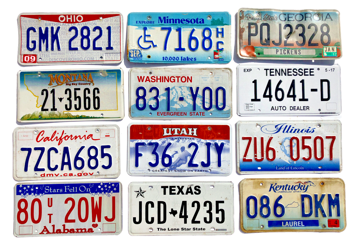 Pack Of 12 Craft Condition License Plates From 12 States For Art Projects