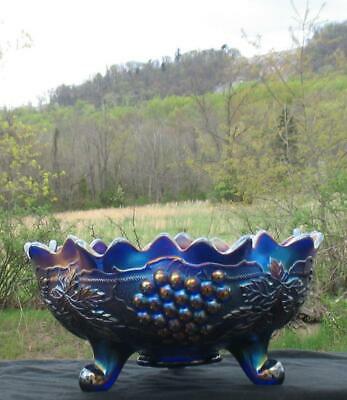 Northwood  "grape & Cable"  Royal Cobalt Blue Carnival Glass Fruit Bowl