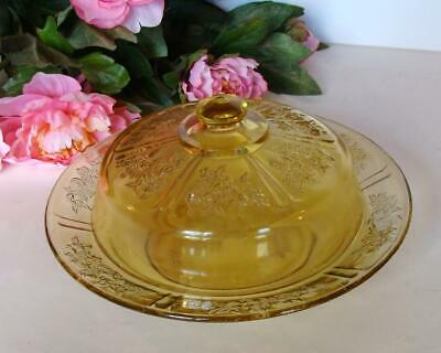 Vintage Cabbage Rose ~sharon Federal Amber Yellow Depression Covered Butter Dish