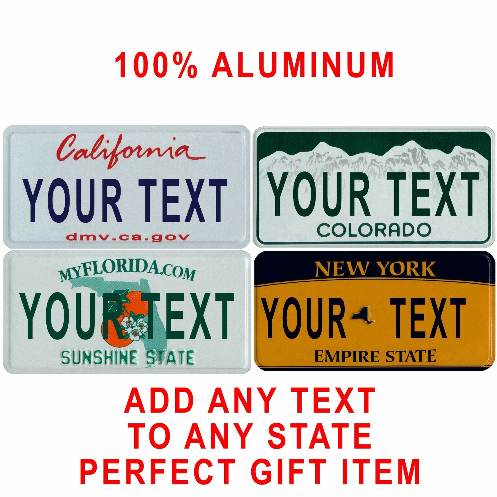 Any State Any Text 100% Aluminum Custom United States Novelty License Plate Gift