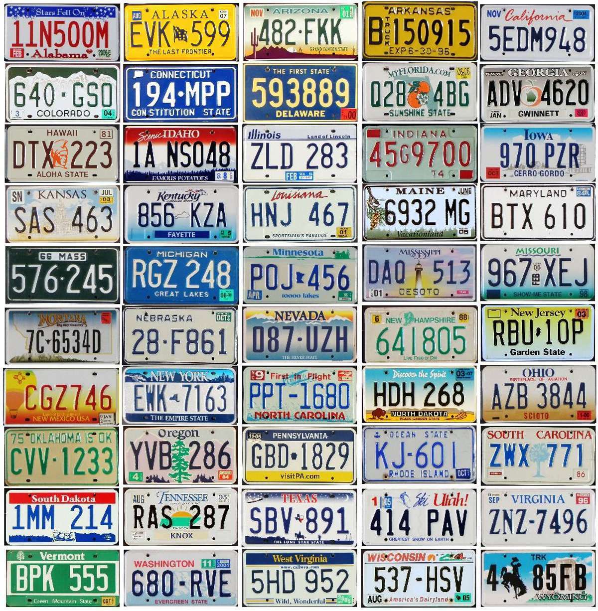 All 50 United States License Plates Lot - Colorful Usa Tags